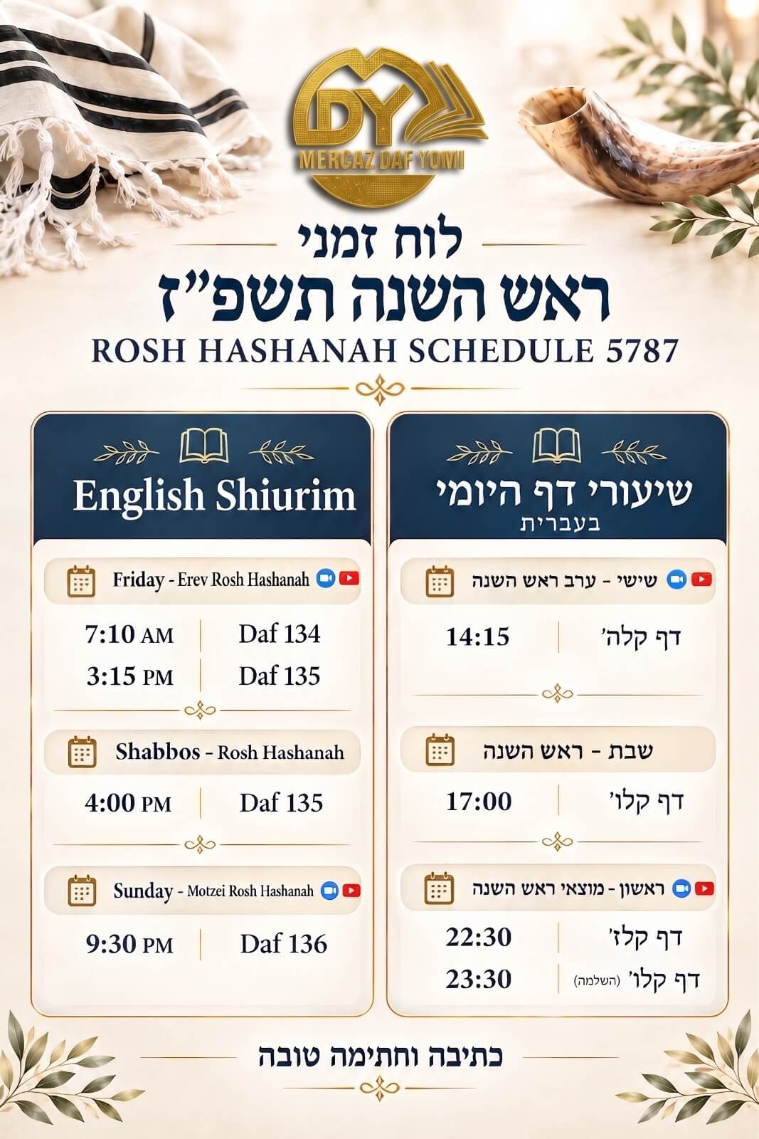 Rosh Hashana Schedule